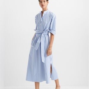 NWT Club Monaco HALF PLACKET LONG SLEEVE STRIPE MIDI DRESS IN BLUE MULTI